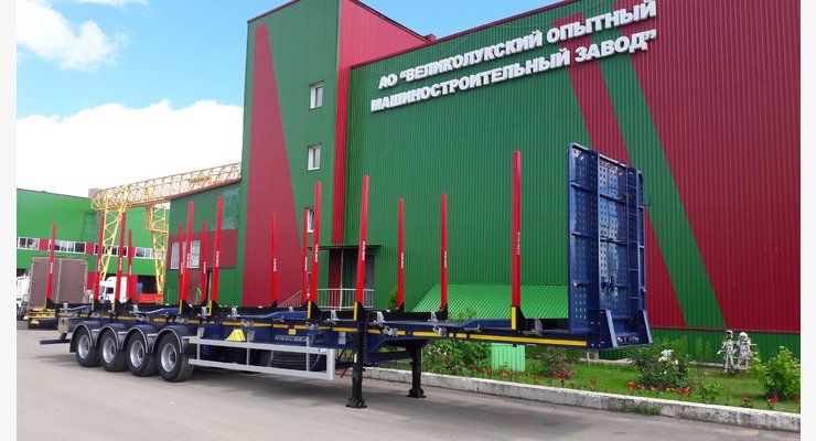 Полуприцеп-сортиментовоз STEELBEAR PF-41L — боковой вид с передней стенкой